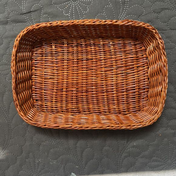 Vintage Rare 6pc Ceramic Flower Rectangular Bowl in Wicker Basket Hand Painted - Picture 8 of 9